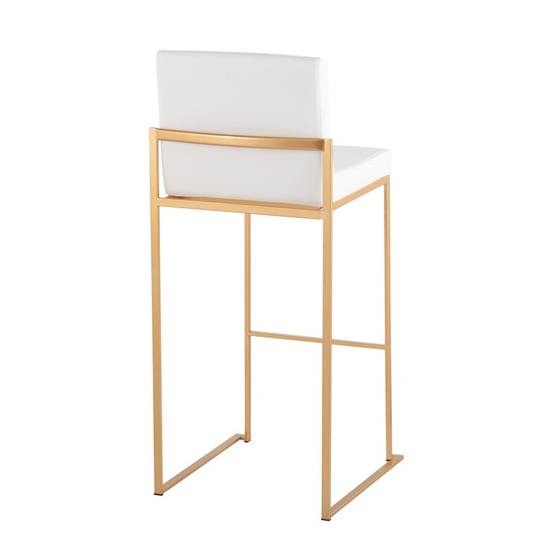 LumiSource Fuji High Back Barstool Set of 2 | Gold Steel and White PU | Kitchen Island & Bar Seating | 40.5in H, 31in Seat | Model B30-FUJIHBAUW2