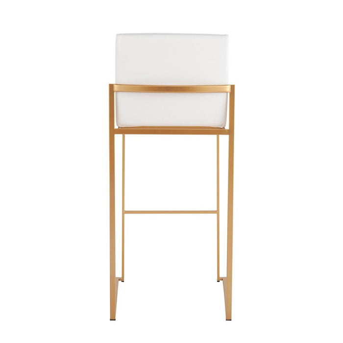 LumiSource Fuji High Back Barstool, Set of 2, Gold Steel/White