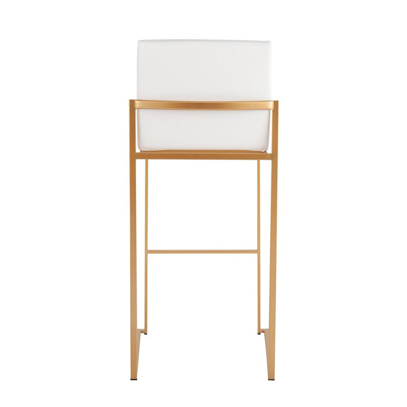 LumiSource Fuji High Back Barstool Set of 2 | Gold Steel and White PU | Kitchen Island & Bar Seating | 40.5in H, 31in Seat | Model B30-FUJIHBAUW2