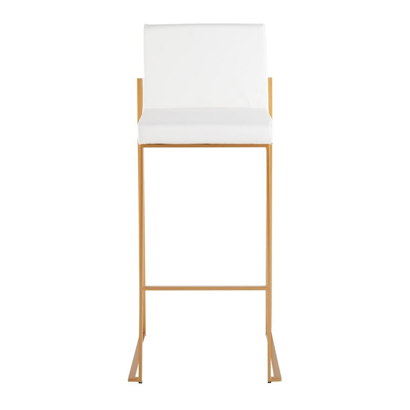 LumiSource Fuji High Back Barstool Set of 2 | Gold Steel and White PU | Kitchen Island & Bar Seating | 40.5in H, 31in Seat | Model B30-FUJIHBAUW2