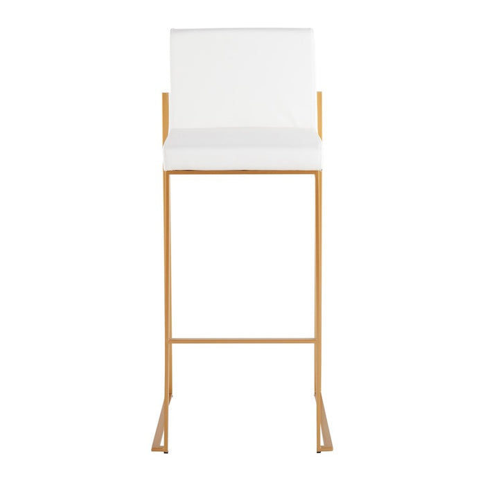 LumiSource Fuji High Back Barstool, Set of 2, Gold Steel/White