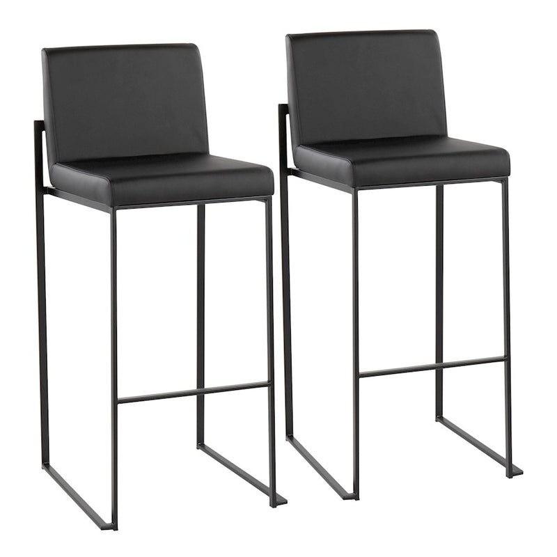 LumiSource Fuji High Back Barstool Set of 2 | Black Steel and Black PU | Kitchen Island & Bar Seating | 40.5in H, 31in Seat | Model B30-FUJIHBBKBK2