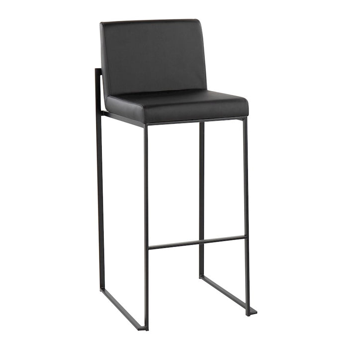 LumiSource Fuji High Back Barstool, Set of 2, Black/Black