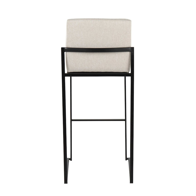 LumiSource Fuji High Back Barstool Set of 2 | Contemporary Black Steel and Beige Fabric | Kitchen Island & Home Bar Seating | Model B30-FUJIHBBKFBG2