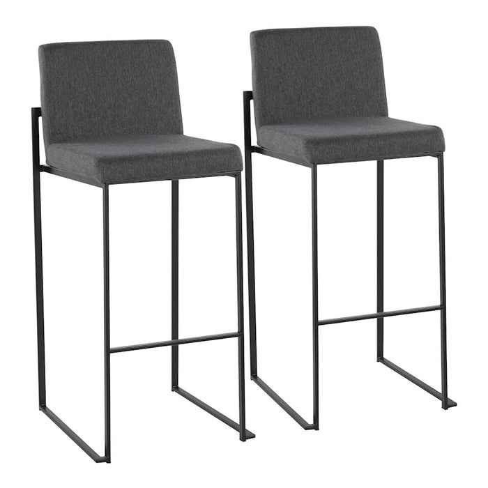 LumiSource Fuji High Back Barstool, Set/2, Black/Charcoal - B30-FUJIHBBKFCHAR2
