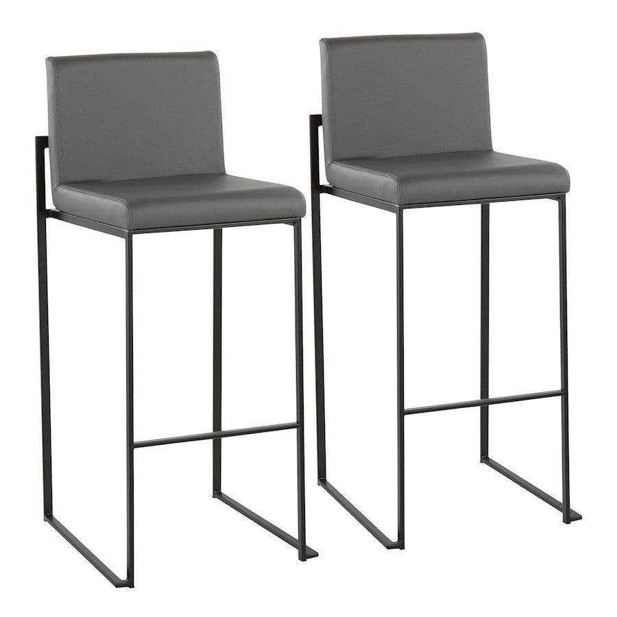 LumiSource Fuji High Back Barstool, Set of 2, Black Steel/Grey - B30-FUJIHBBKGY2