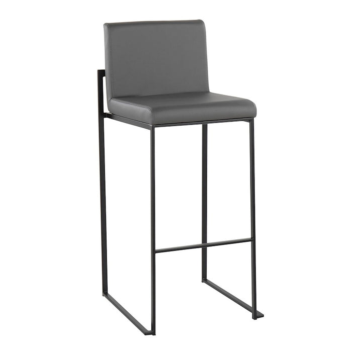 LumiSource Fuji High Back Barstool, Set of 2, Black Steel/Grey