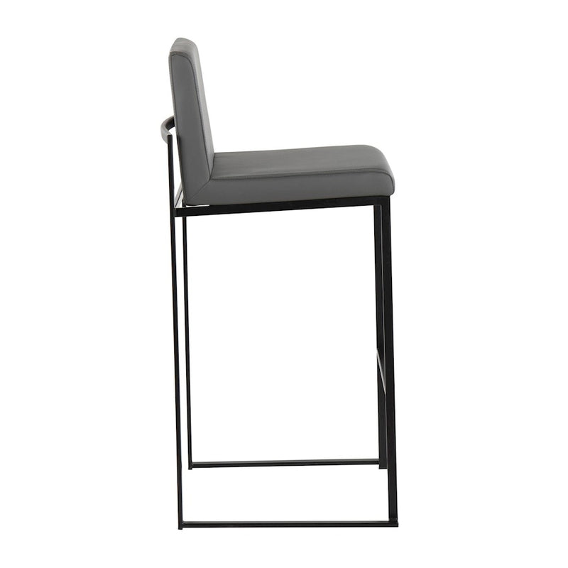 LumiSource Fuji High Back Barstool Set of 2 | Contemporary Black Steel and Grey PU Leather | Kitchen Island & Home Bar | Model B30-FUJIHBBKGY2