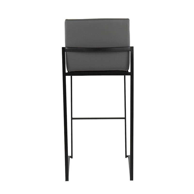 LumiSource Fuji High Back Barstool Set of 2 | Contemporary Black Steel and Grey PU Leather | Kitchen Island & Home Bar | Model B30-FUJIHBBKGY2