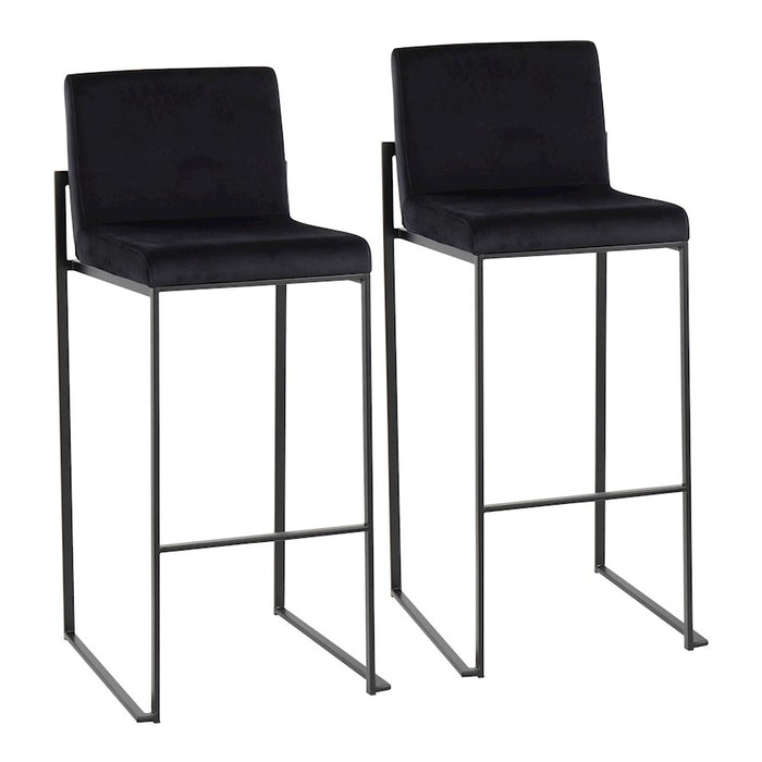 LumiSource Fuji High Back Barstool, Set/2, Black/Black Velvet - B30-FUJIHBBKVBK2