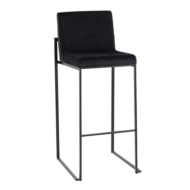 LumiSource Fuji High Back Barstool Set of 2 | Black Steel Frame and Black Velvet Upholstery | Kitchen Island & Home Bar | Model B30-FUJIHBBKVBK2