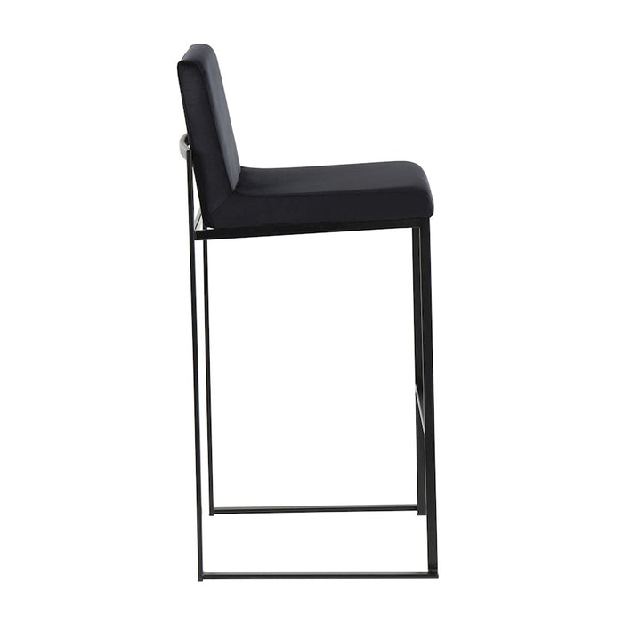 LumiSource Fuji High Back Barstool, Set of 2, Black/Black Velvet