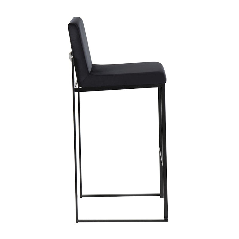 LumiSource Fuji High Back Barstool Set of 2 | Black Steel Frame and Black Velvet Upholstery | Kitchen Island & Home Bar | Model B30-FUJIHBBKVBK2