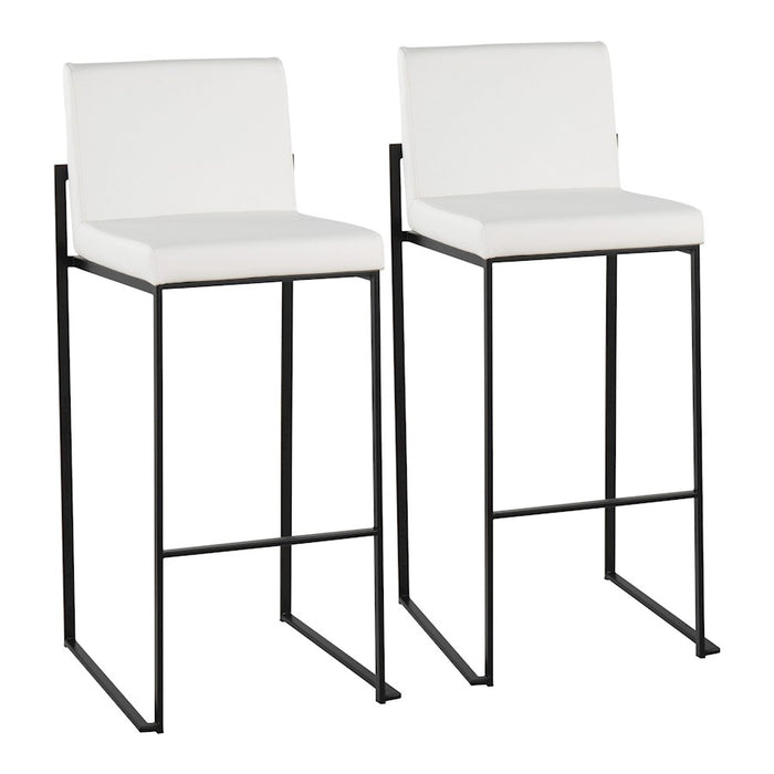 LumiSource Fuji High Back Barstool, Set of 2, Black Steel/White - B30-FUJIHBBKW2