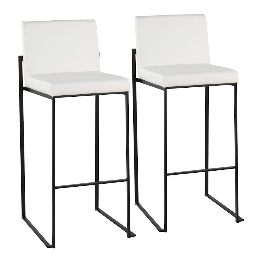 LumiSource Fuji High Back Barstool, Set of 2, Black Steel/White - B30-FUJIHBBKW2