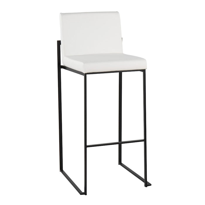 LumiSource Fuji High Back Barstool, Set of 2, Black Steel/White