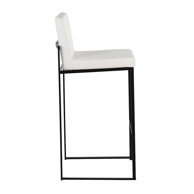LumiSource Fuji High Back Barstool, Set of 2, Black Steel/White