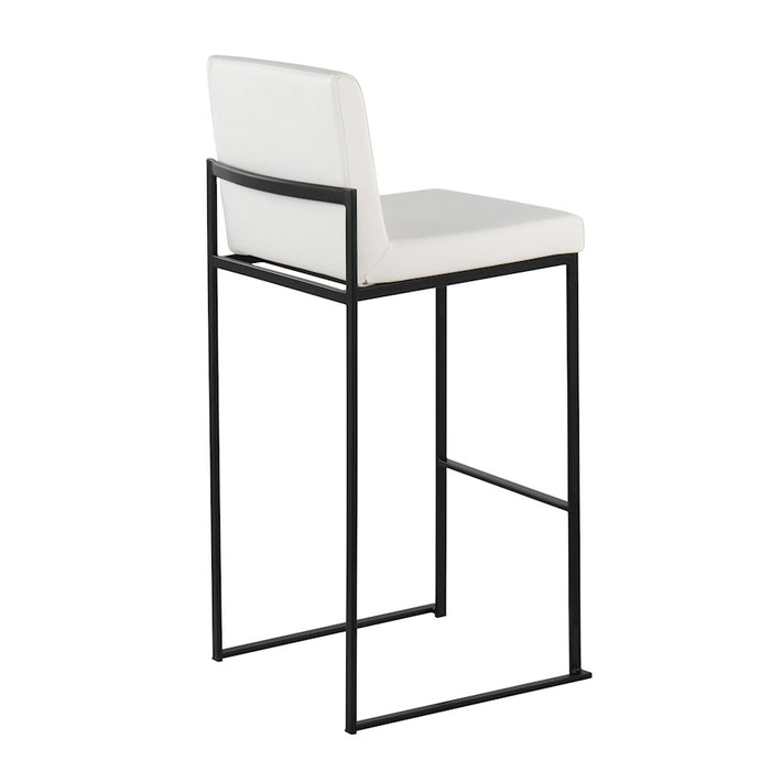 LumiSource Fuji High Back Barstool, Set of 2, Black Steel/White