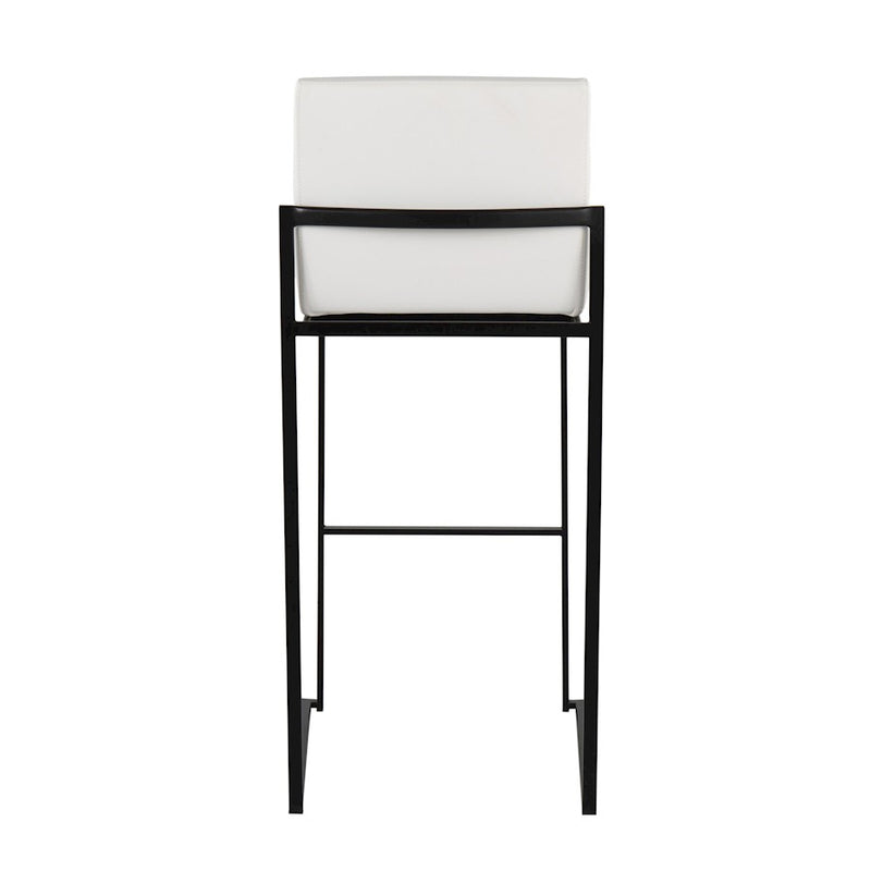 LumiSource Fuji High Back Barstool Set of 2 | Black Steel Frame and White PU Upholstery | Kitchen Island & Home Bar Seating | Model B30-FUJIHBBKW2
