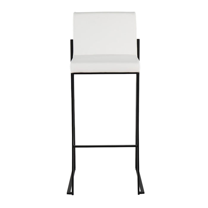LumiSource Fuji High Back Barstool, Set of 2, Black Steel/White