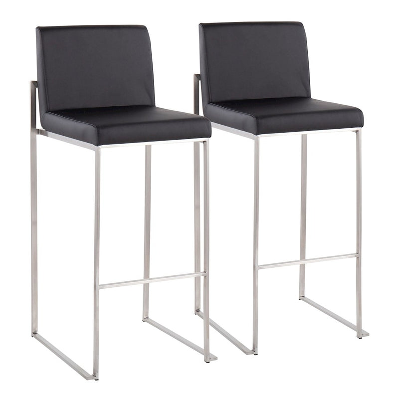LumiSource Fuji High Back Barstool Set of 2 | Brushed Stainless Steel Frame and Black PU Upholstery | Kitchen Island & Home | Model B30-FUJIHBSSBK2