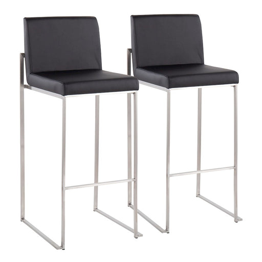 LumiSource Fuji High Back Barstool, Set of 2, Stainless/Black - B30-FUJIHBSSBK2