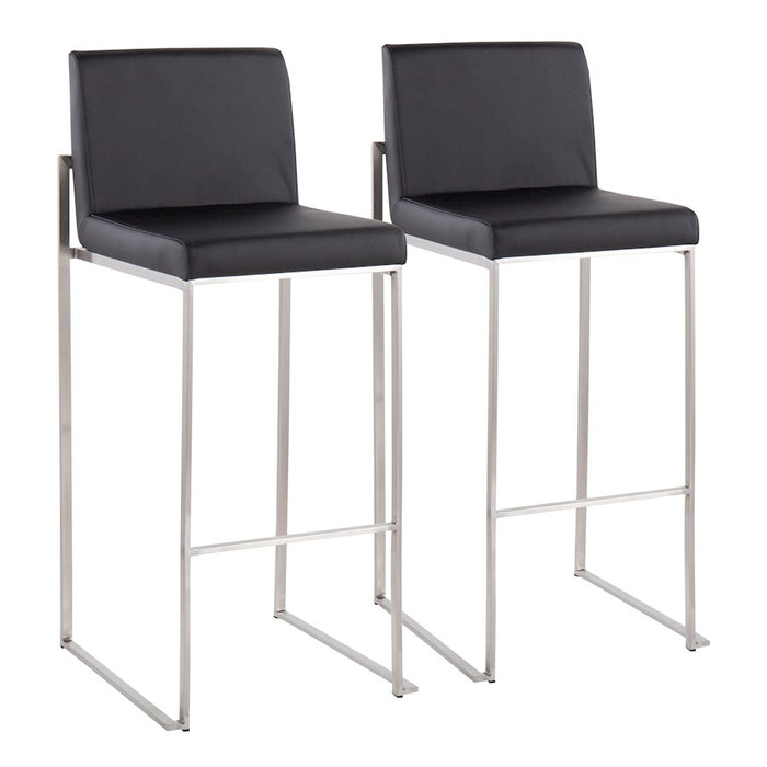 LumiSource Fuji High Back Barstool, Set of 2, Stainless/Black - B30-FUJIHBSSBK2