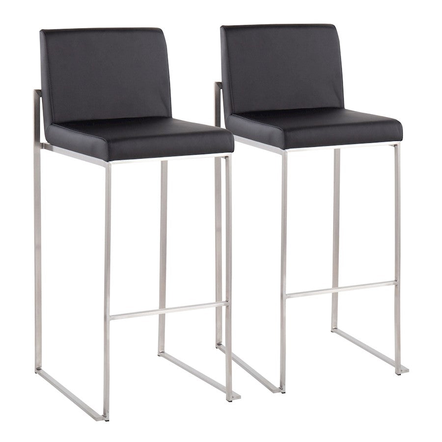 LumiSource Fuji High Back Barstool, Set of 2, Stainless/Black - B30-FUJIHBSSBK2