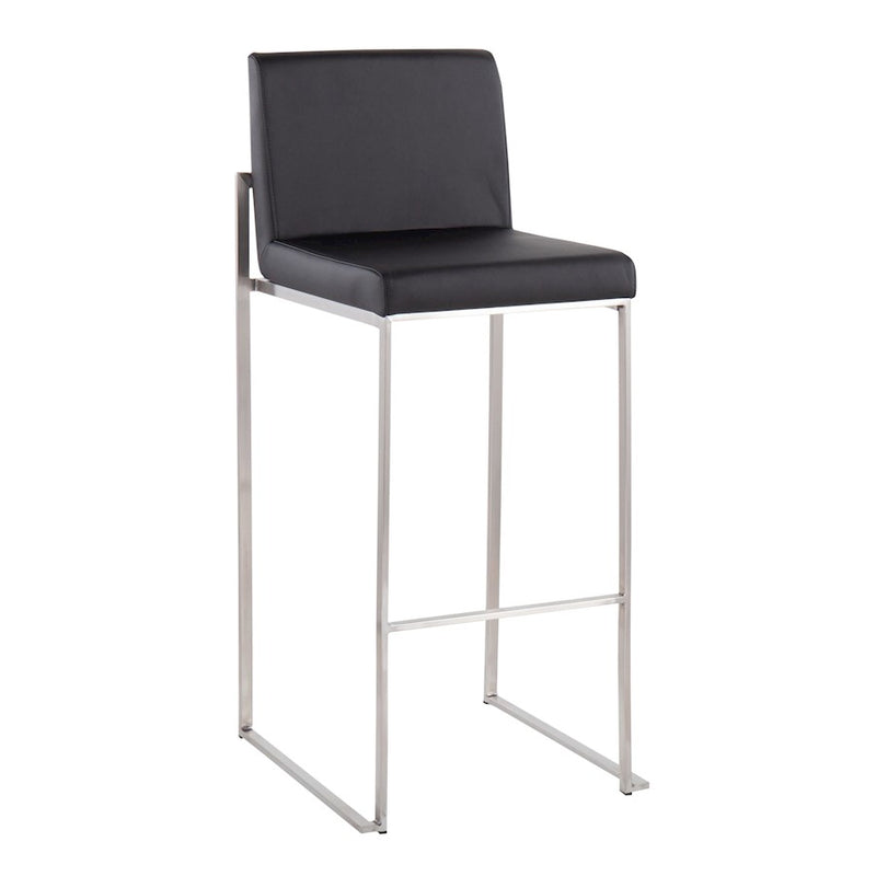 LumiSource Fuji High Back Barstool, Set of 2, Stainless/Black