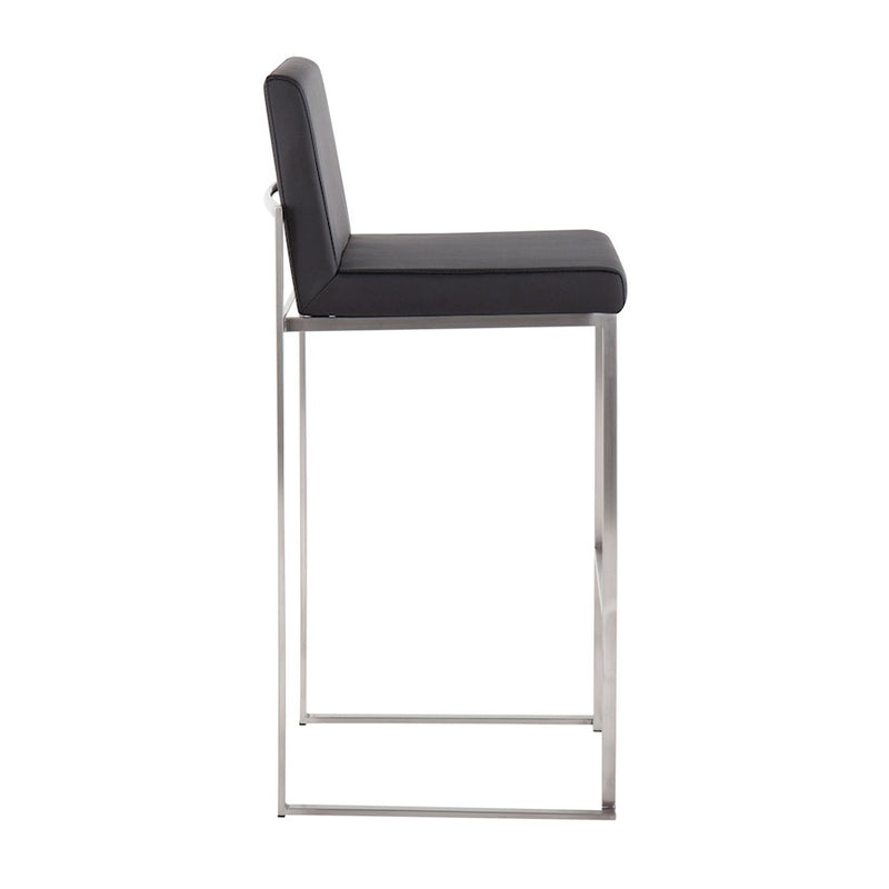 LumiSource Fuji High Back Barstool Set of 2 | Brushed Stainless Steel Frame and Black PU Upholstery | Kitchen Island & Home | Model B30-FUJIHBSSBK2