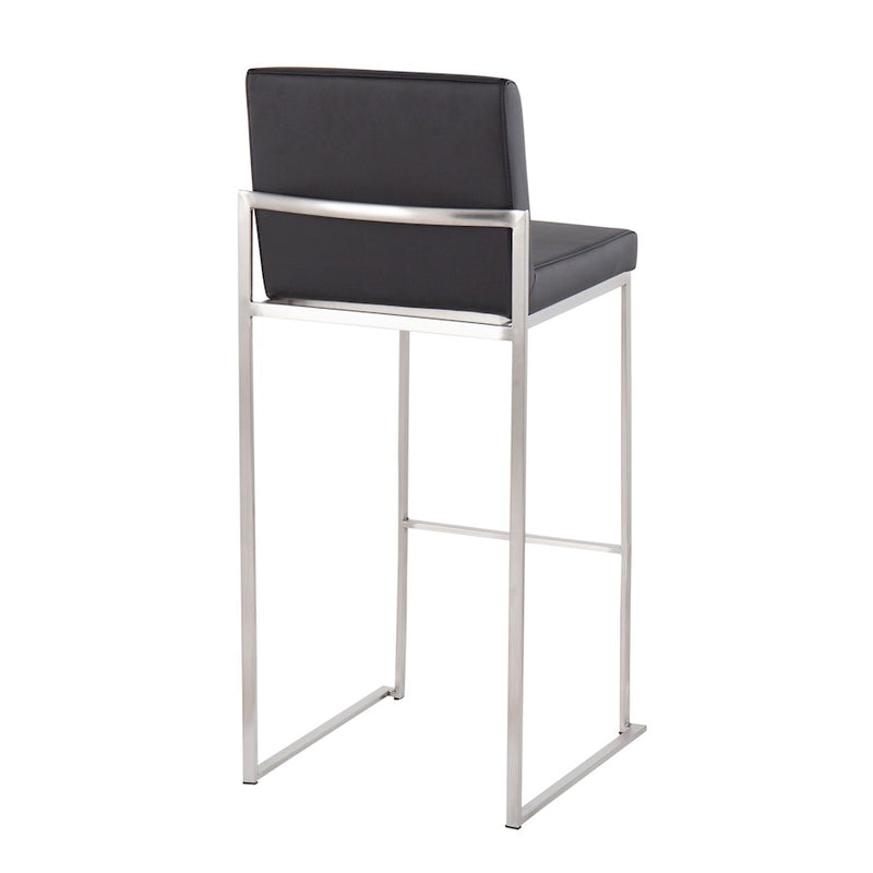 LumiSource Fuji High Back Barstool, Set of 2, Stainless/Black