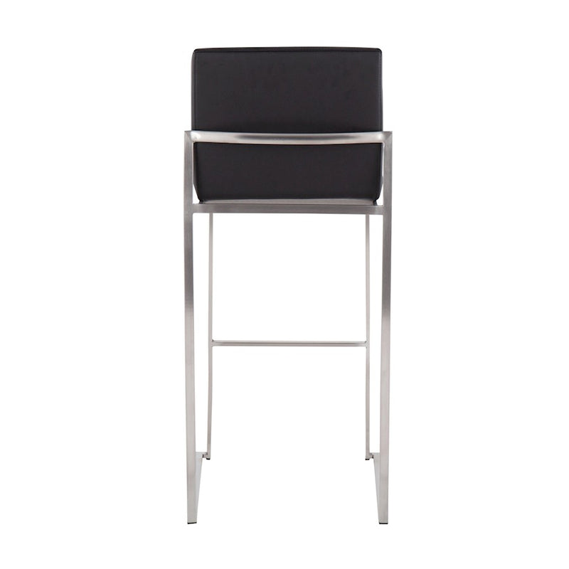 LumiSource Fuji High Back Barstool Set of 2 | Brushed Stainless Steel Frame and Black PU Upholstery | Kitchen Island & Home | Model B30-FUJIHBSSBK2