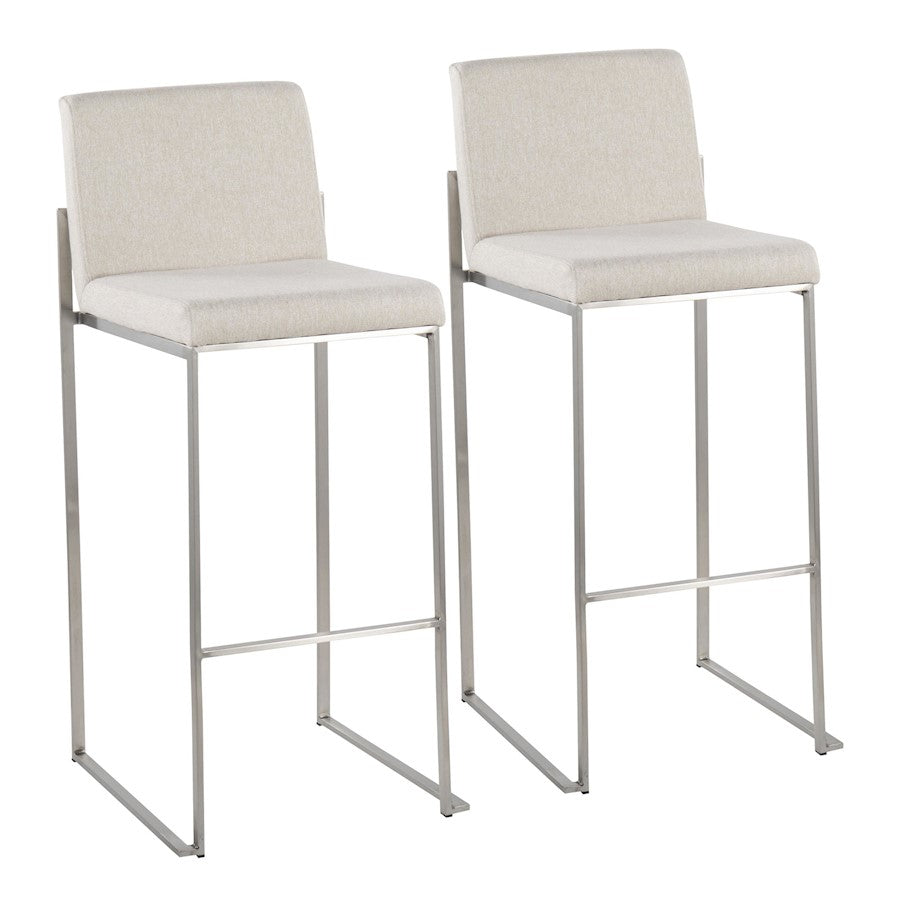 LumiSource Fuji High Back Barstool, Set of 2, Stainless/Beige - B30-FUJIHBSSFBG2