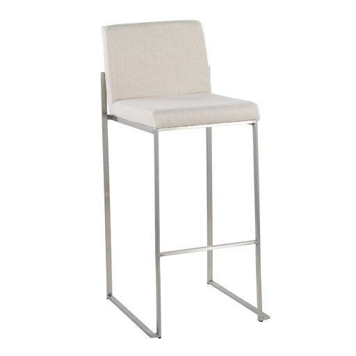 LumiSource Fuji High Back Barstool, Set of 2, Stainless/Beige
