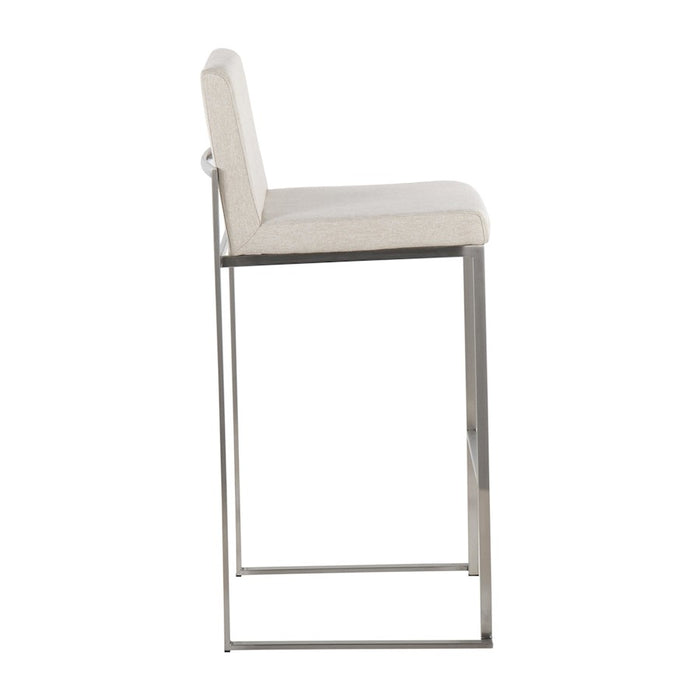 LumiSource Fuji High Back Barstool, Set of 2, Stainless/Beige