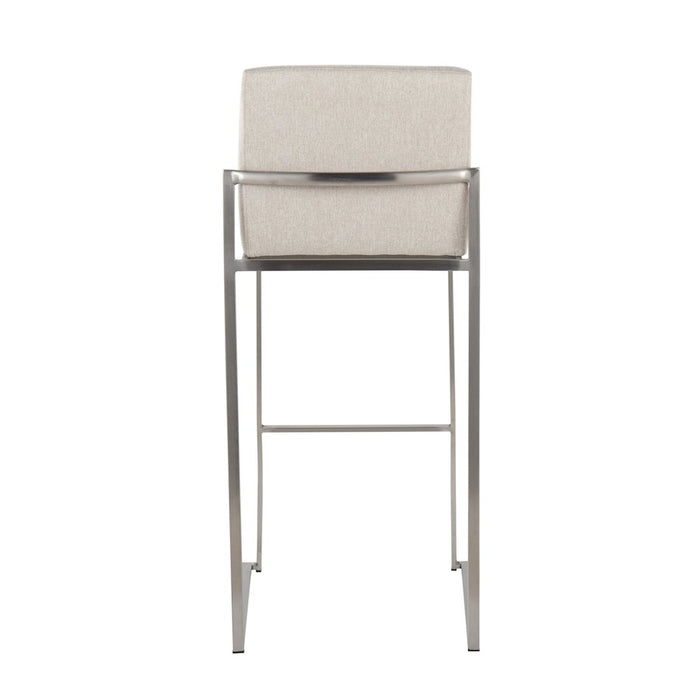 LumiSource Fuji High Back Barstool, Set of 2, Stainless/Beige