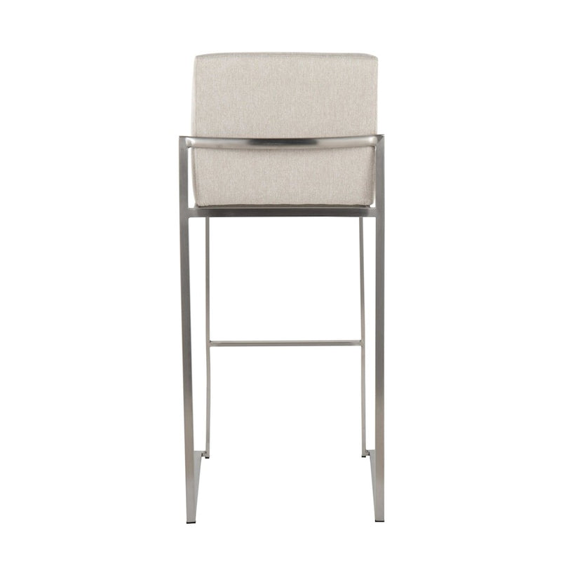 LumiSource Fuji High Back Barstool Set of 2 | Stainless Steel and Beige Fabric | Kitchen Island & Home Bar Seating | Model B30-FUJIHBSSFBG2