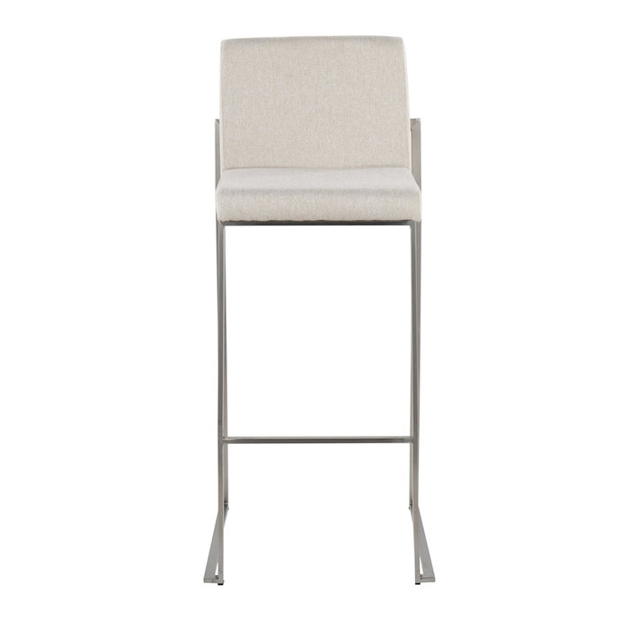 LumiSource Fuji High Back Barstool, Set of 2, Stainless/Beige