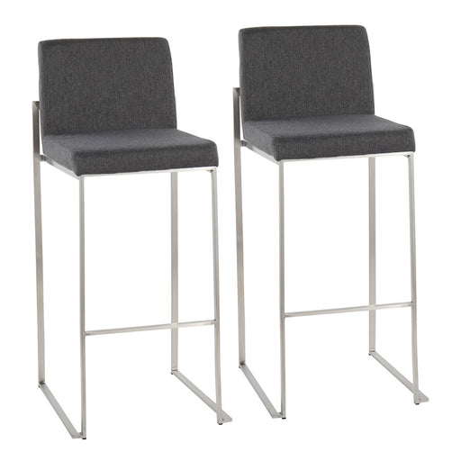 LumiSource Fuji High Back Barstool, Set/2, Steel/Charcoal - B30-FUJIHBSSFCHAR2