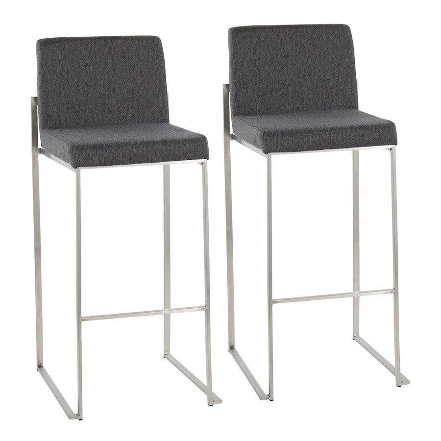 LumiSource Fuji High Back Barstool, Set/2, Steel/Charcoal - B30-FUJIHBSSFCHAR2