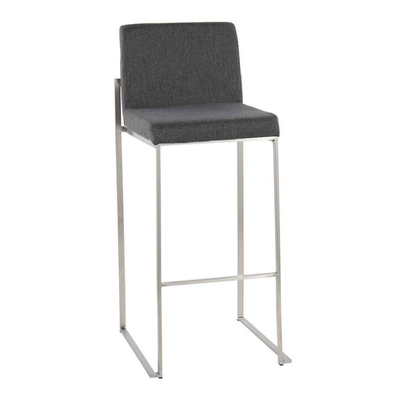 LumiSource Fuji High Back Barstool Set of 2 | Stainless Steel and Charcoal Fabric | Kitchen Island & Home Bar Seating | Model B30-FUJIHBSSFCHAR2