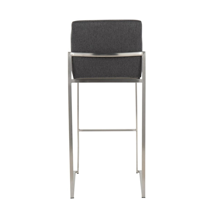 LumiSource Fuji High Back Barstool, Set of 2, Steel/Charcoal