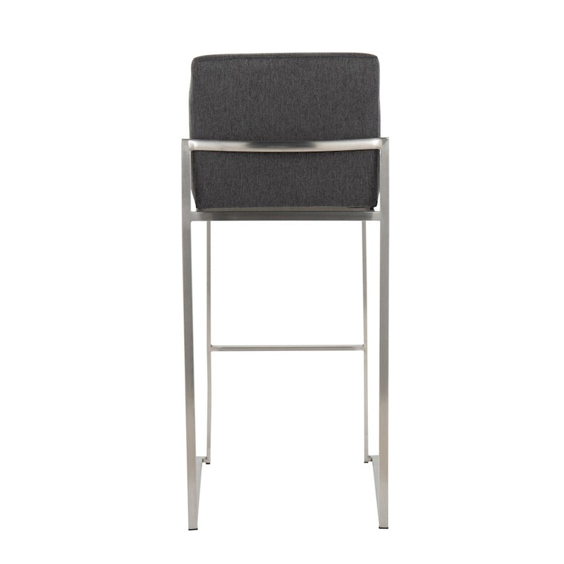 LumiSource Fuji High Back Barstool Set of 2 | Stainless Steel and Charcoal Fabric | Kitchen Island & Home Bar Seating | Model B30-FUJIHBSSFCHAR2