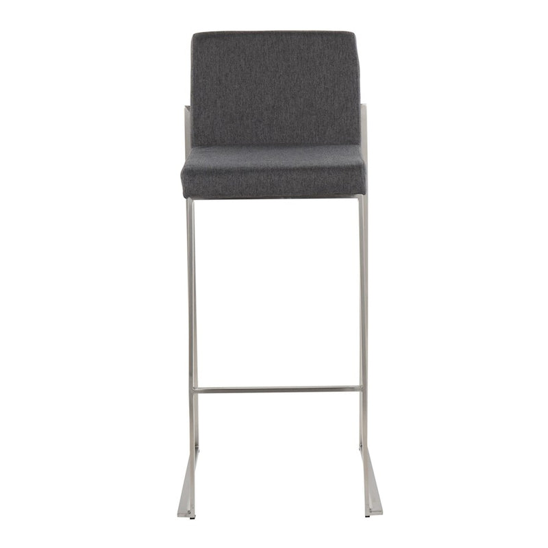 LumiSource Fuji High Back Barstool Set of 2 | Stainless Steel and Charcoal Fabric | Kitchen Island & Home Bar Seating | Model B30-FUJIHBSSFCHAR2