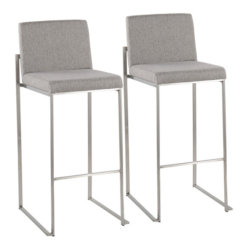 LumiSource Fuji High Back Barstool, Set/2, SS/GY Fabric - B30-FUJIHBSSFGY2