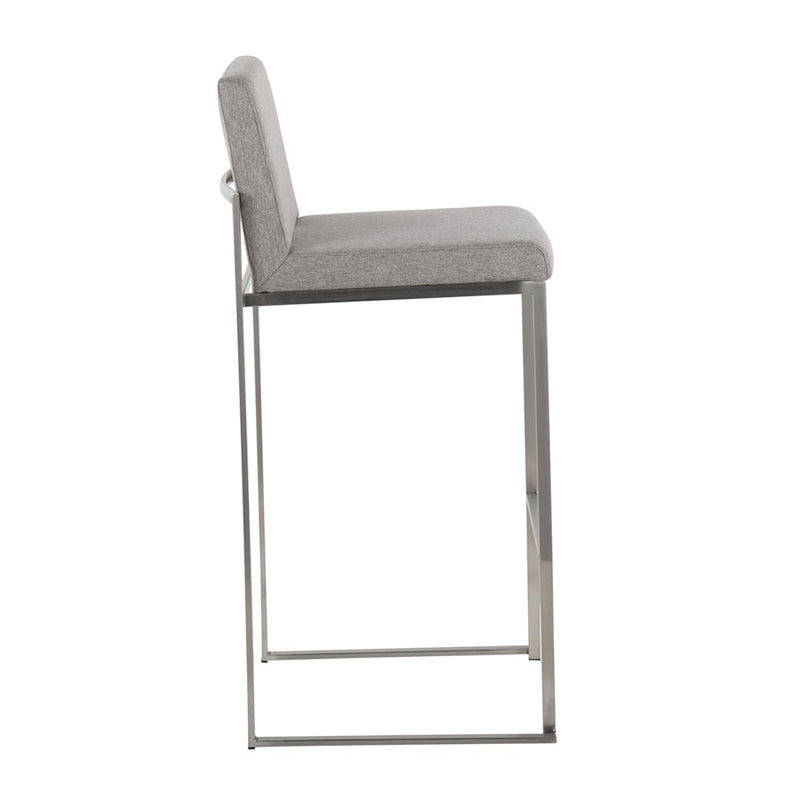 LumiSource Fuji High Back Barstool, Set of 2, SS/GY Fabric
