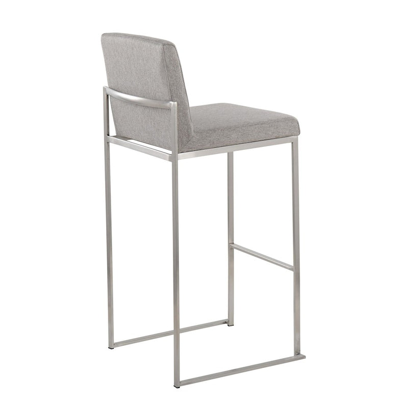 LumiSource Fuji High Back Barstool, Set of 2, SS/GY Fabric