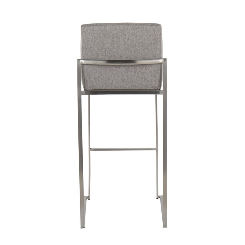 LumiSource Fuji High Back Barstool Set of 2 | Stainless Steel and Grey Fabric | Kitchen Island & Home Bar Seating | Model B30-FUJIHBSSFGY2