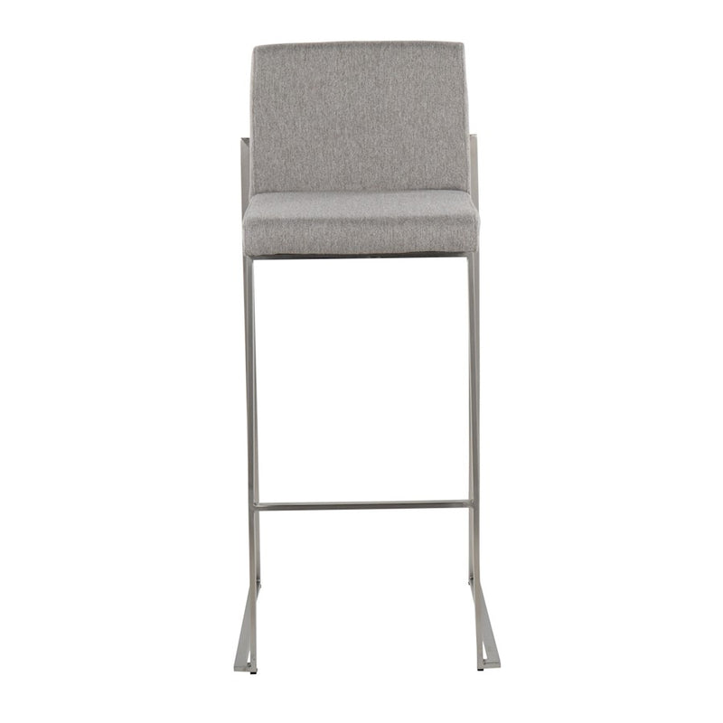 LumiSource Fuji High Back Barstool Set of 2 | Stainless Steel and Grey Fabric | Kitchen Island & Home Bar Seating | Model B30-FUJIHBSSFGY2