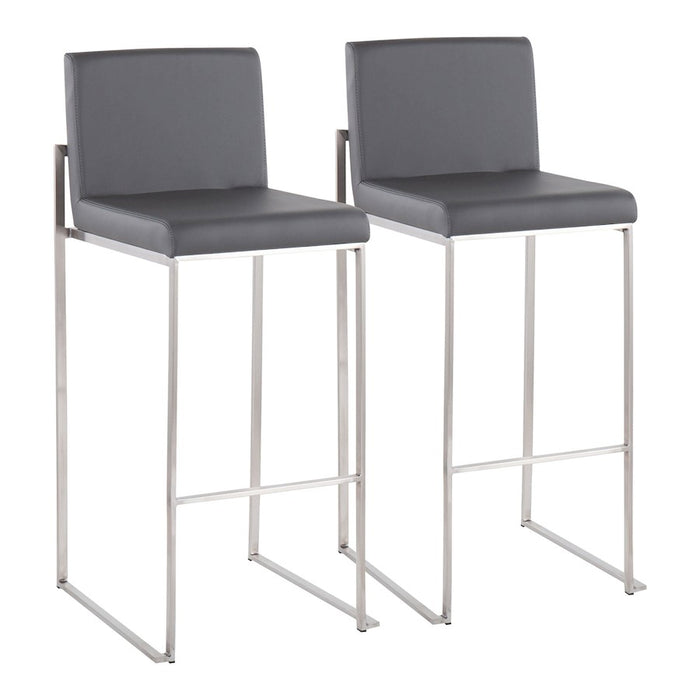 LumiSource Fuji High Back Barstool, Set of 2, Stainless/Grey - B30-FUJIHBSSGY2